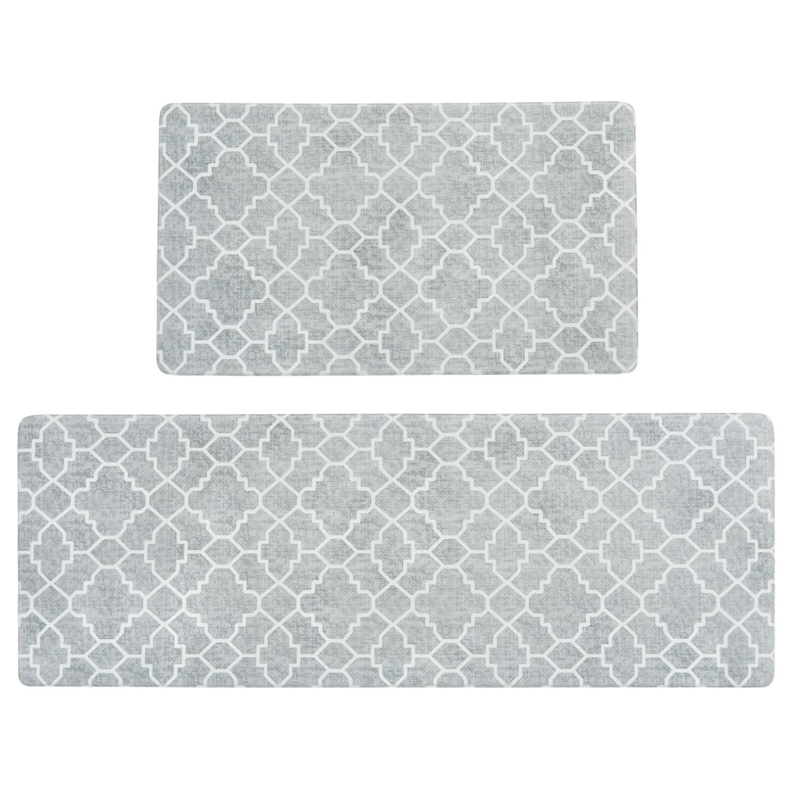 FRESHMINT Kitchen Mat Set of 2, Anti-Fatigue Cushioned Kitchen Mats for Floor, Waterproof Non Slip Comfort Standing Mat, Boho Kitchen Rug for Kitchen Decor, Sink, Office, 17"x30"+17"x47", Stone Gray