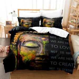 buddha bedding set adults duvet cover 3pcs black duvet cover comforter cover room decor buddhism quilt cover queen/king size duvet cover sets (queen)