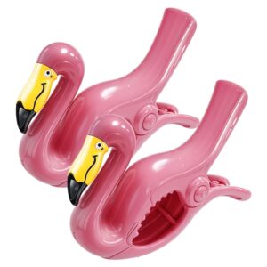 Performore 2 Pack of Flamingo Beach Towel Clips, Portable Towel Holder Clips, Secure Clips for Beach Chairs Deck Patio Pool Boat Cruise Lounge Chair Accessories (Pink)