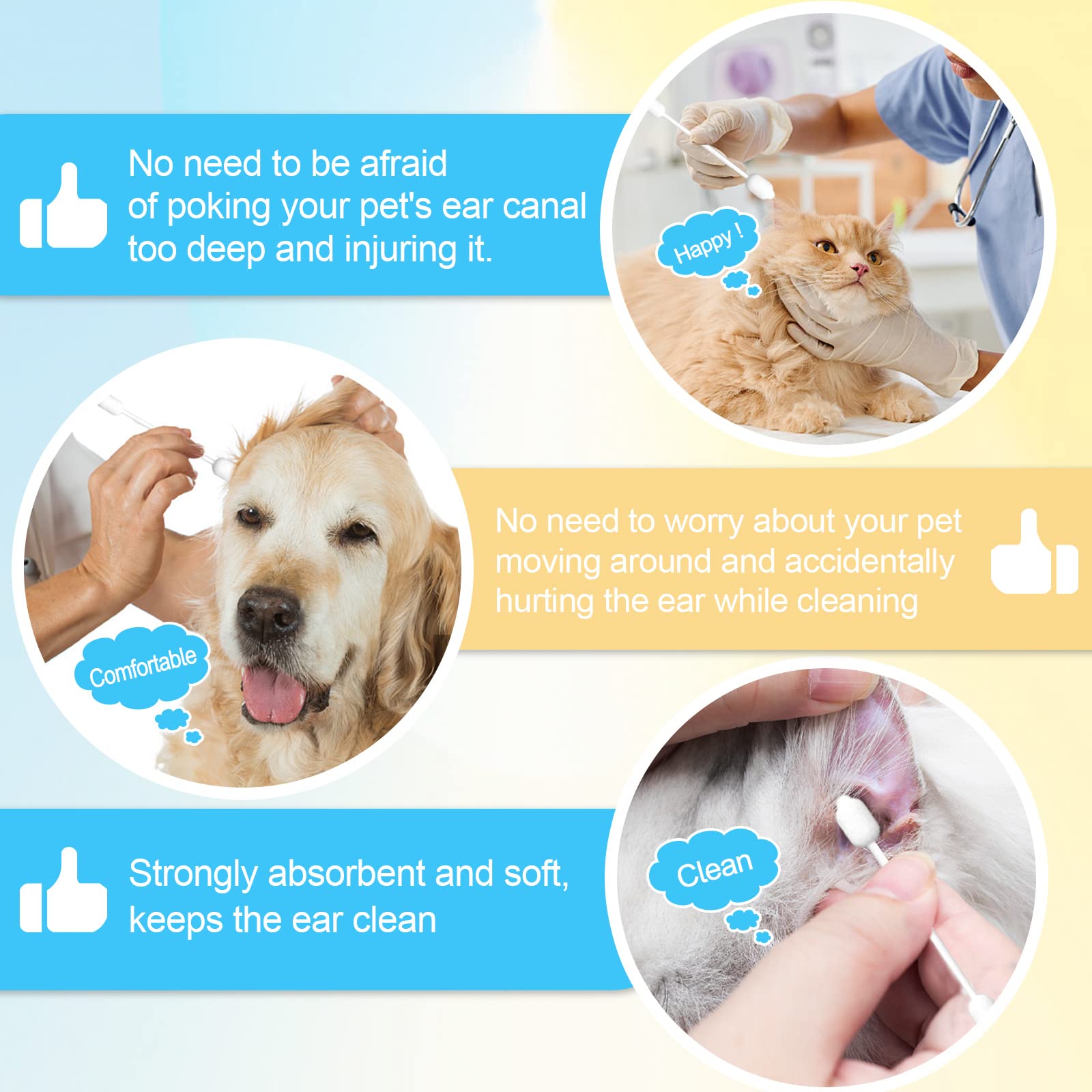 Dog Ear Cleaner dog ear infection treatment Gourd-shaped swabs prevent accidental injury to the ear canal for safer cleaning of your pet's ears. Specifically designed for dogs and cats, L 56 Pcs