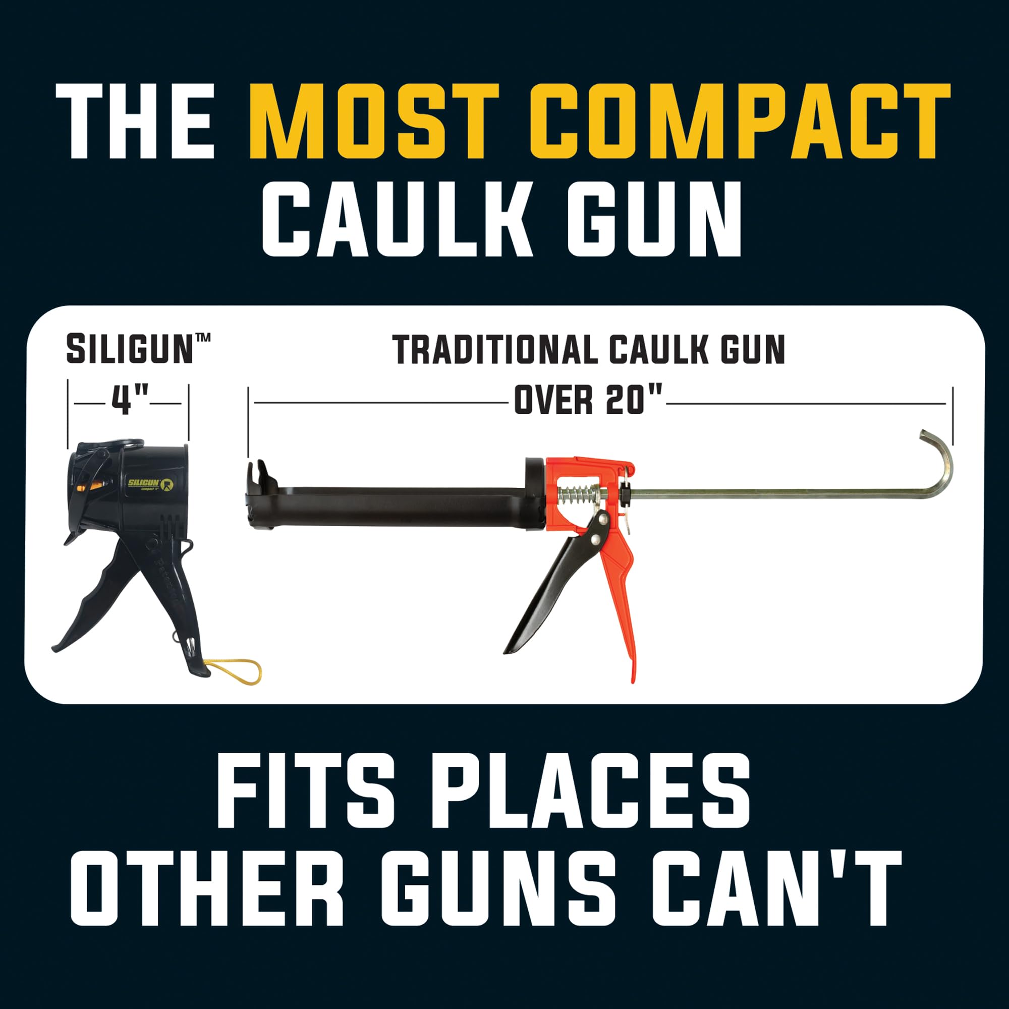 SILIGUN™ Compact Caulking Gun - No Drip Caulk Gun - Patented Design - Lightweight ABS Frame - Works with All 10 oz Tubes (SILIGUN Nozzle Kit)