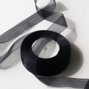 MUWOOB 1 inch Black Organza Ribbon, 50 Yards Sheer Chiffon Ribbons for Gift Wrapping, Bouquet, Garland, Bowknot, Hair, Crafts, Balloons, Party Decoration