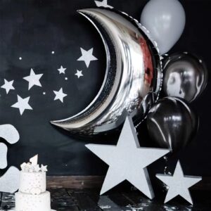 Silver Moon and Star Shape Balloons Large Aluminum Foil Balloons Decorate for Birthday Party,Baby Shower, Wedding, Bridal Shower Engagement Photo Shoot, Anniversary Decoration （12pcs）