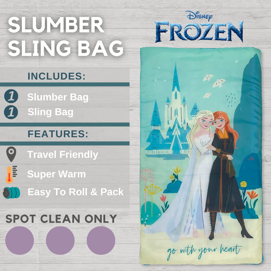 Frozen 2 Kids Soft Lightweight 2 Piece Sleeping/Slumber Bag and Sling Bag Set, 46"(L) X 26"(W), (Official Licensed Disney Product) by Franco