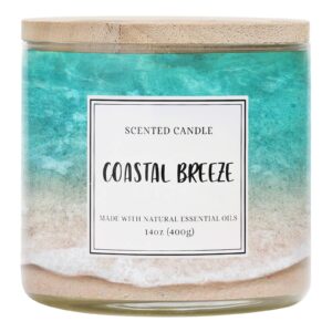 candle coastal breeze scented candle, natural soy wax with 3 wicks large candle, up to 40 hours burning time,14 oz candle gift for women and men