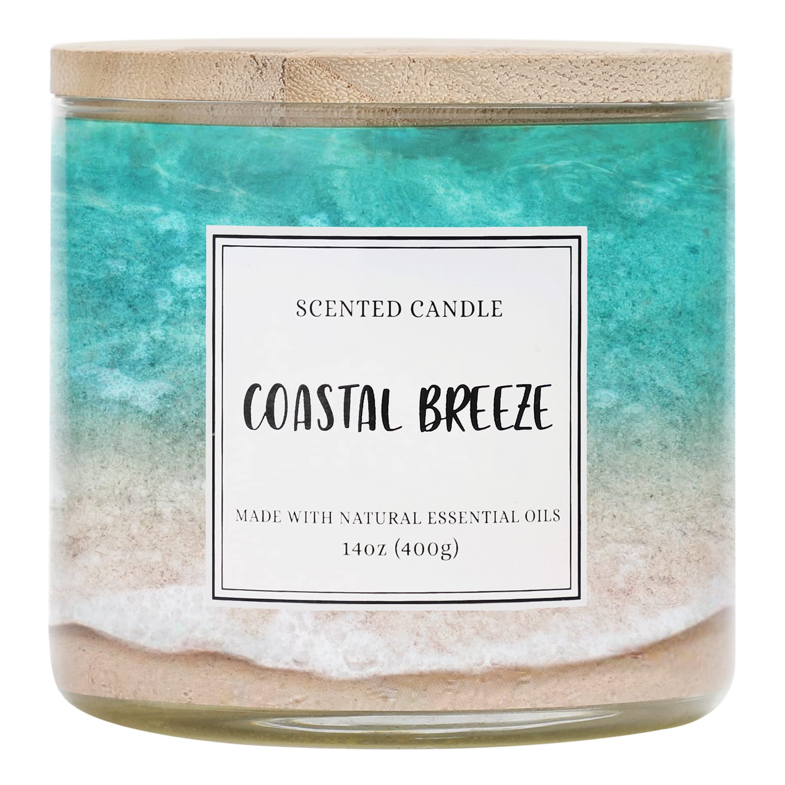 Candle Coastal Breeze Scented Candle, Natural Soy Wax with 3 Wicks Large Candle, Up to 40 Hours Burning Time,14 oz Candle Gift for Women and Men