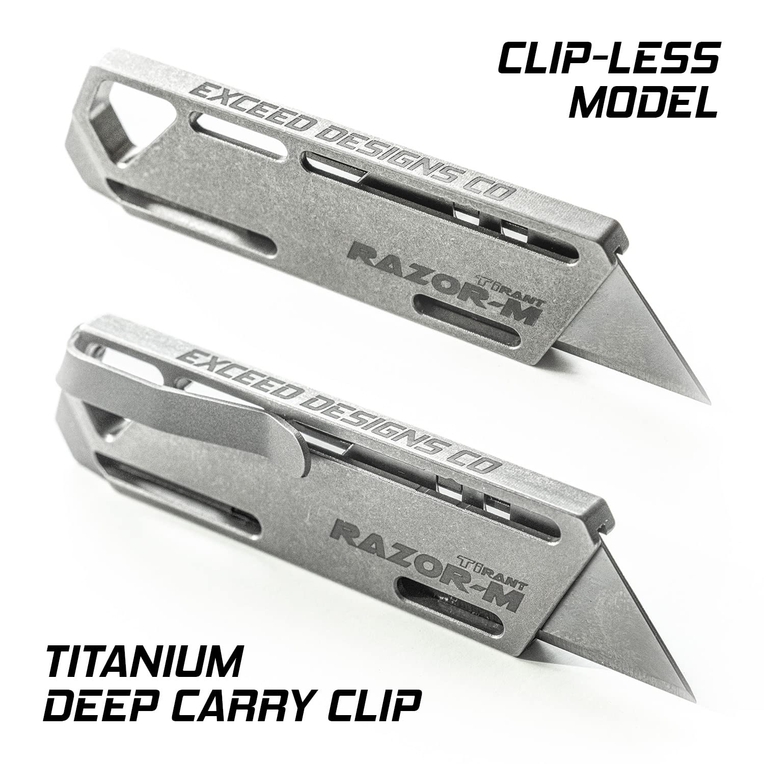 Exceed Designs TIRANT RAZOR-M 3.0 Magnetic Slide (Stonewashed) 6Al-4V Titanium Utility Knife & Pry Bar, EDC Knife, Box Cutter, MADE IN USA (Jet-Black Magnets/WITH CLIP)