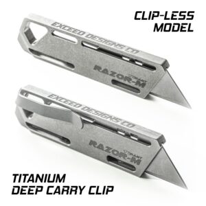 Exceed Designs TIRANT RAZOR-M 3.0 Magnetic Slide (Stonewashed) 6Al-4V Titanium Utility Knife & Pry Bar, EDC Knife, Box Cutter, MADE IN USA (Jet-Black Magnets/NO Clip)