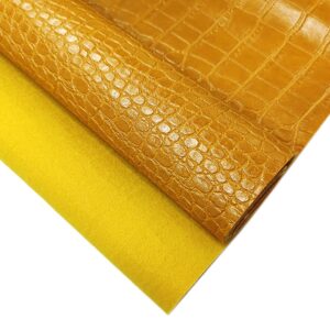 12" x 53" glossy embossed crocodile texture faux leather roll synthetic leather crafts fabric for wallets keychains handbags making sewing crafts material (yellow)