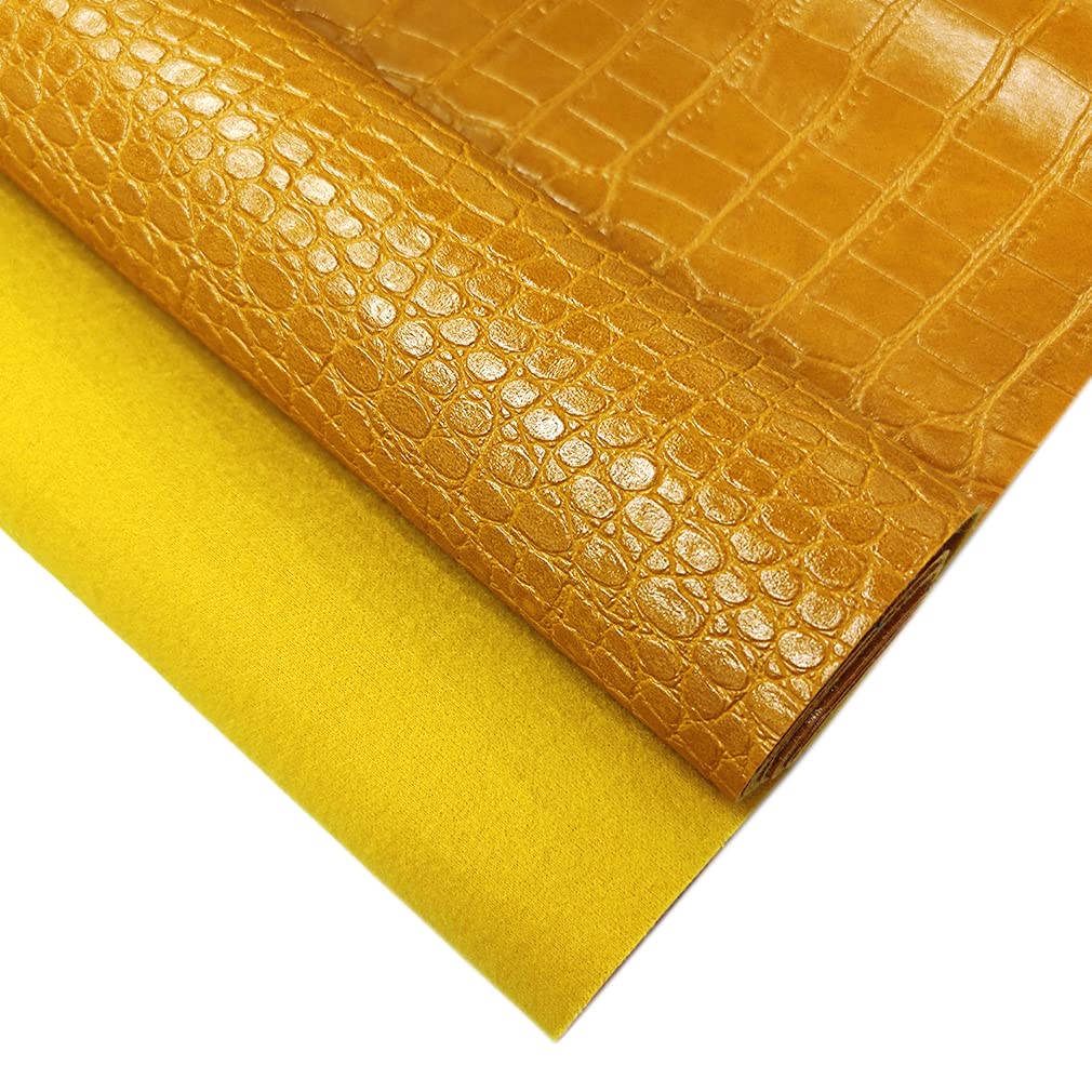 12" x 53" Glossy Embossed Crocodile Texture Faux Leather Roll Synthetic Leather Crafts Fabric for Wallets Keychains Handbags Making Sewing Crafts Material (Yellow)