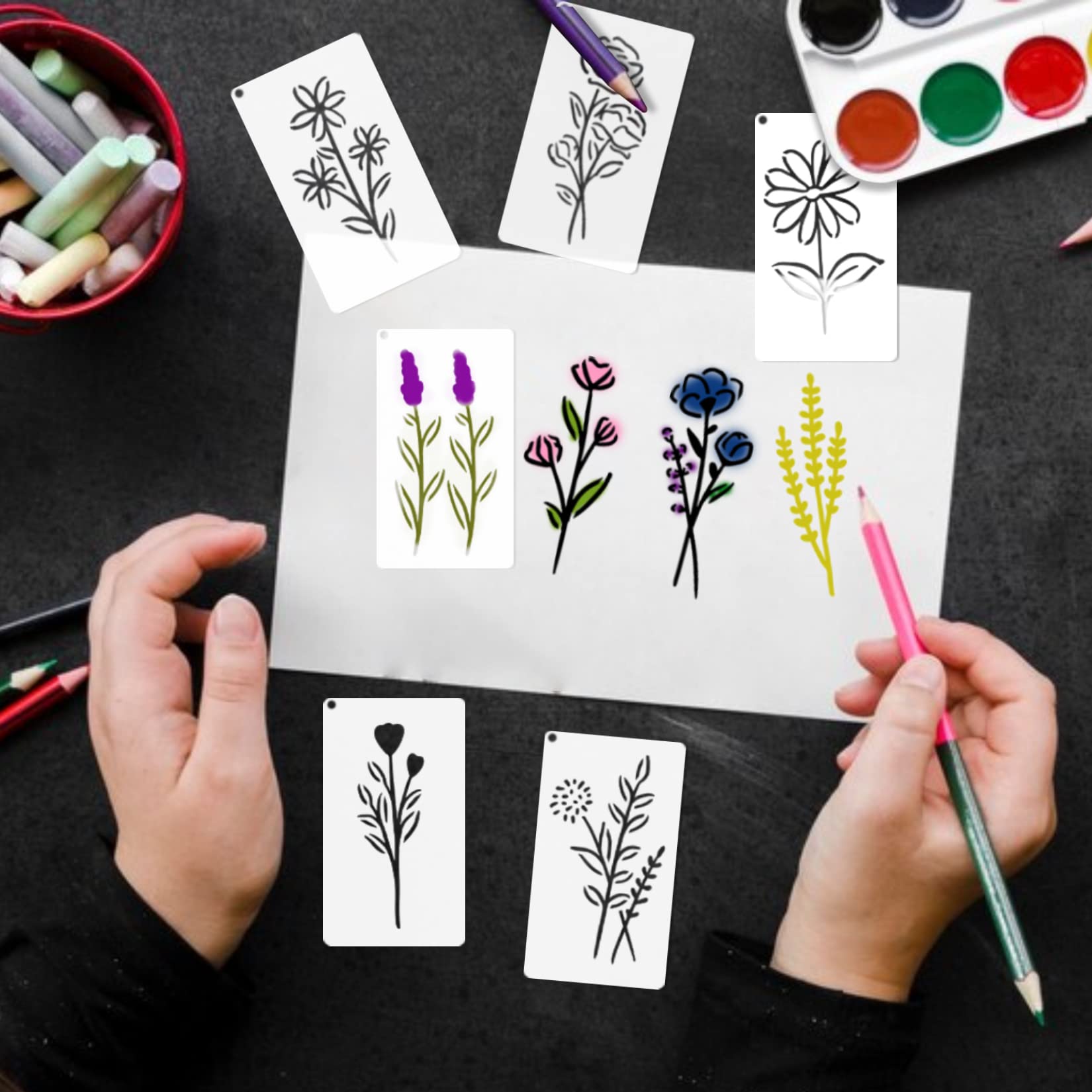 Botanical Flower Stencils for Crafts Small Wildflower Floral Paint Stencil for Painting on Wood Card Making, Tiny Nature Vine Herb Essential Art Stencils for Adults Kids Furniture Walls (50 flowers 2)