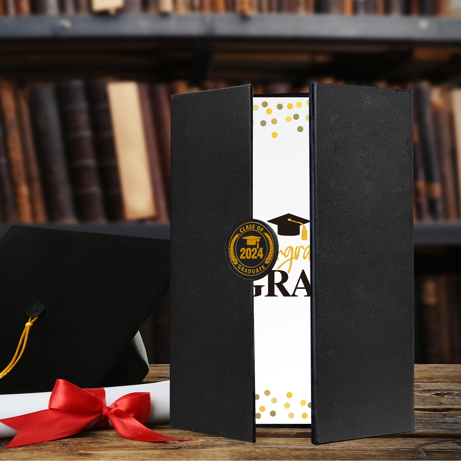 Vlipoeasn 2024 Graduation Guest Book Alternative Signature Congrats Certificate Black Gold Class of 2024 Graduation Party Supplies Guest Book for College High School Unique Graduation Gift for Friends