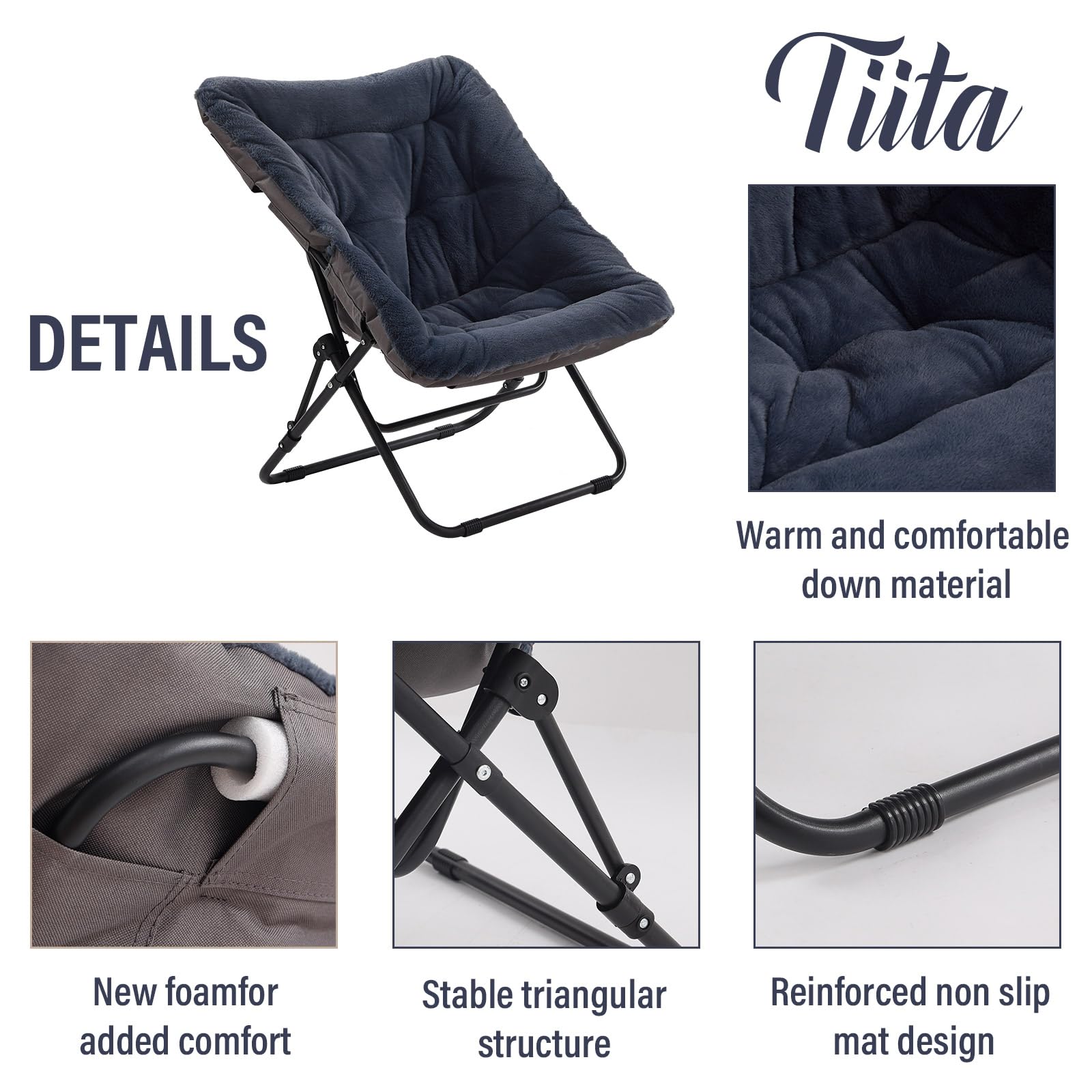 Tiita Saucer Chair with Ottoman, Soft Faux Fur Oversized Folding Accent Chair,Lounge Lazy Chair, Metal Frame Moon Chair for Bedroom, Living Room, Dorm Rooms, Garden and Courtyard