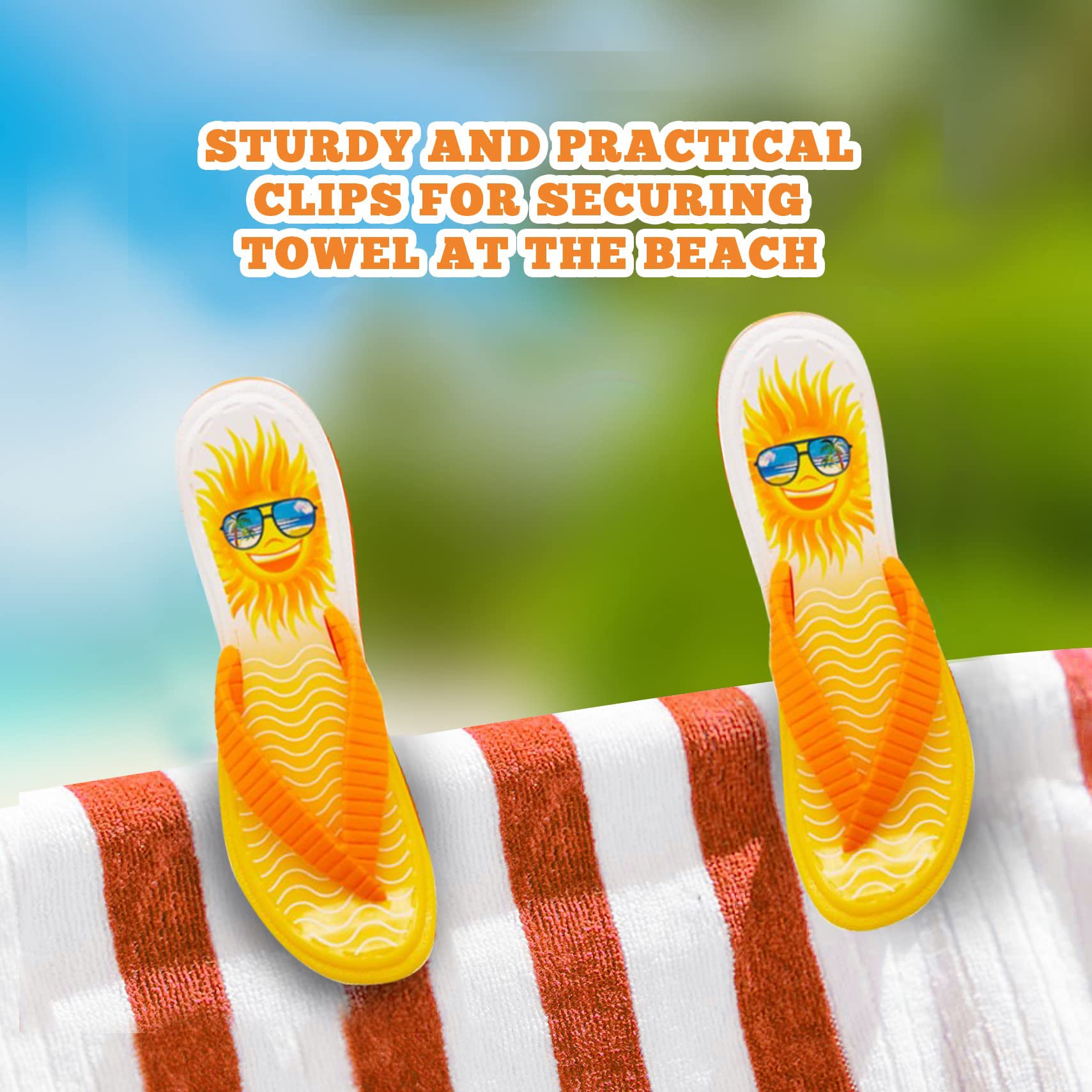 PERFORMORE Flip Flop Beach Towel Clips (Yellow), 2-Pack, Portable Towel Holder Clips, Secure Clips for Beach Chairs Deck Patio Pool Boat Cruise Lounge Chair Accessories