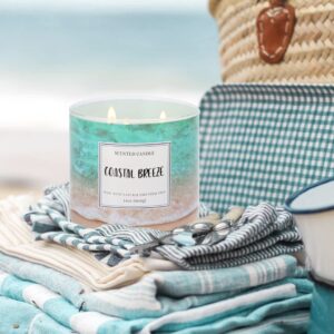 Candle Coastal Breeze Scented Candle, Natural Soy Wax with 3 Wicks Large Candle, Up to 40 Hours Burning Time,14 oz Candle Gift for Women and Men