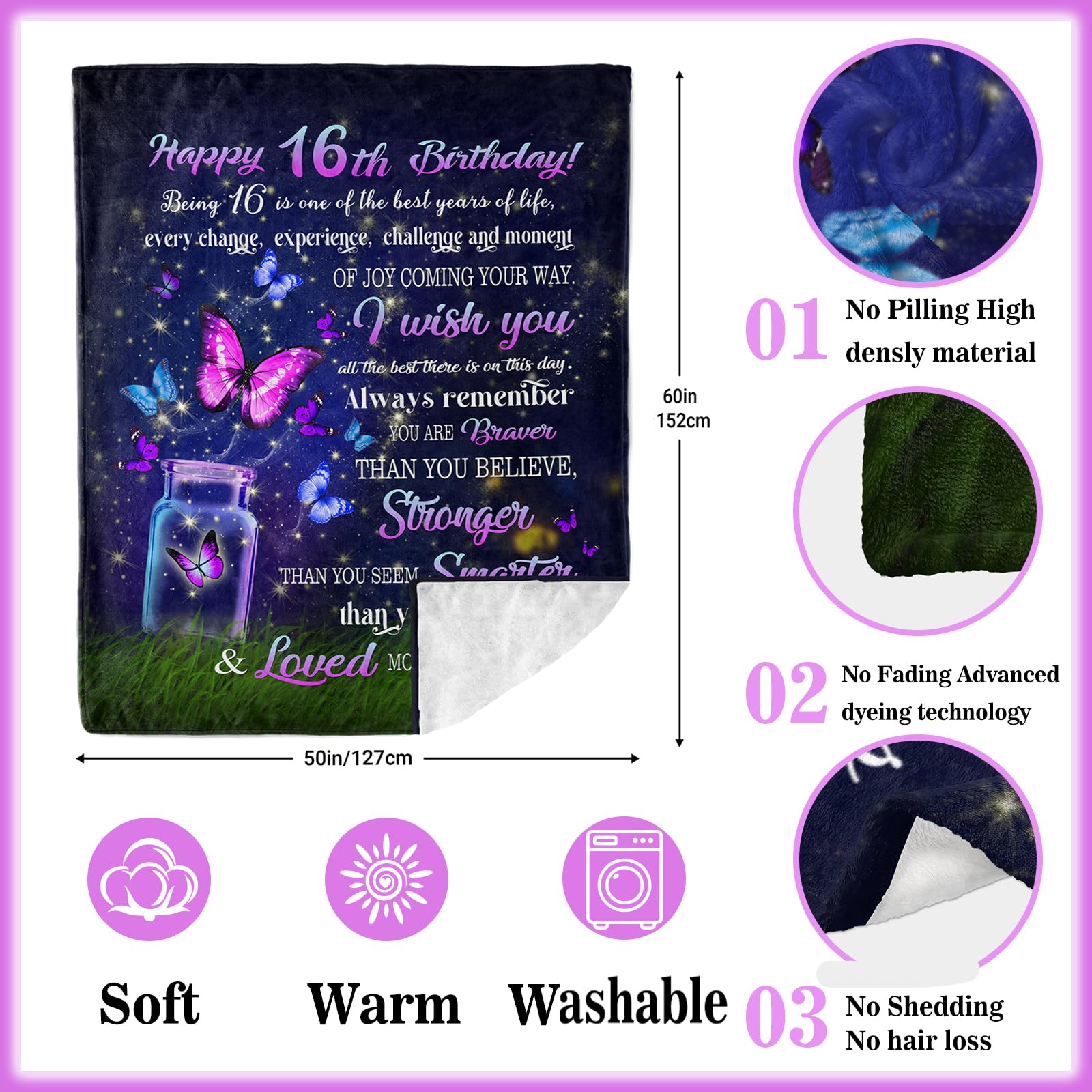 Sweet 16 Gifts for Girls, 16th Birthday Gifts for Girls, Gifts for 16 Year Old Girl, 16 Year Old Girl Birthday Gift Ideas, Sweet Sixteen Gifts for Girls, 16th Birthday Decorations Blanket 50" X 60"