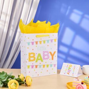 SUNCOLOR 13" Large Gift Bag for Baby Shower With Tissue Paper(little BABY)