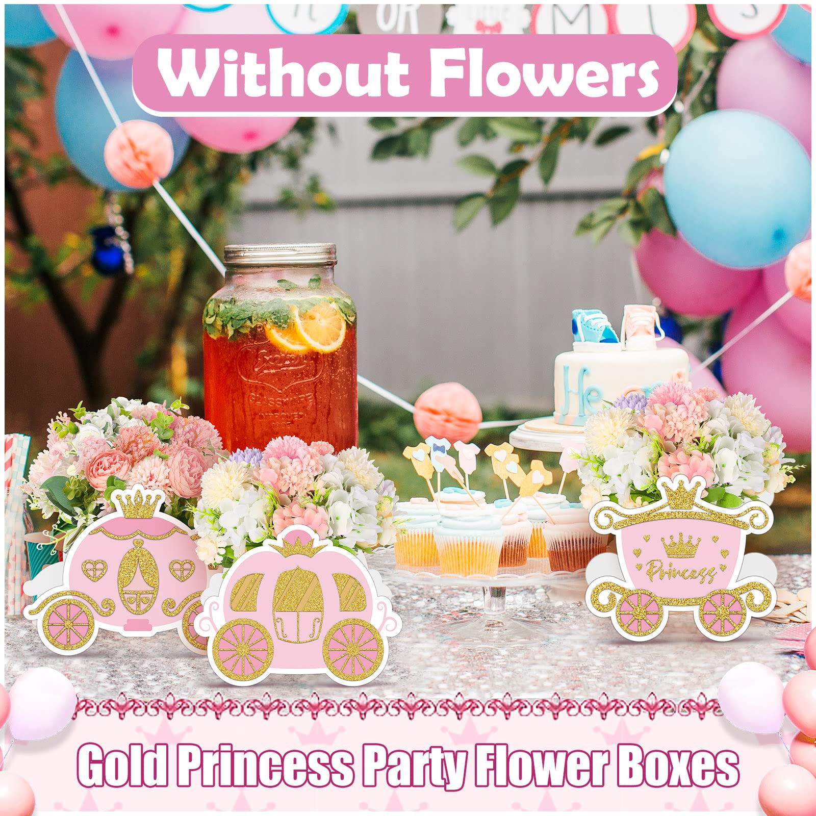 6 Pcs Princess Party Decorations Princess Carriage Centerpiece Princess Party Flower Treat Boxes Centerpiece Candy Boxes for Birthday Baby Shower Wedding Engagement Party Goodie Box