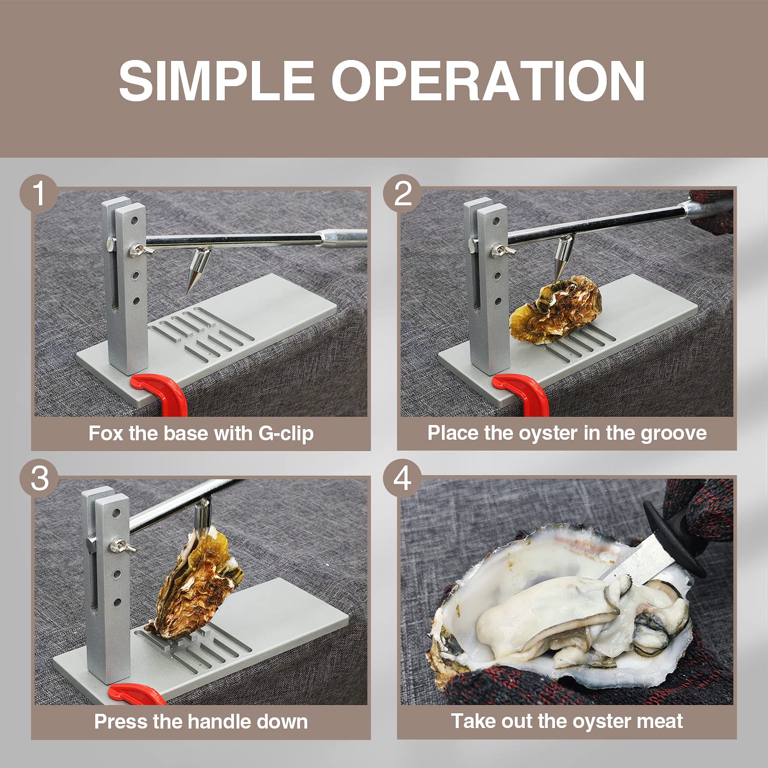 Koconic Stainless Steel Oyster Shucker Tool,Portable Oyster Shucking Knife,Easy to Use Oyster Knife,Oyster Opener Machine for Home Use,Including Two Oyster Shucking Knife,Glove and G-Clip.