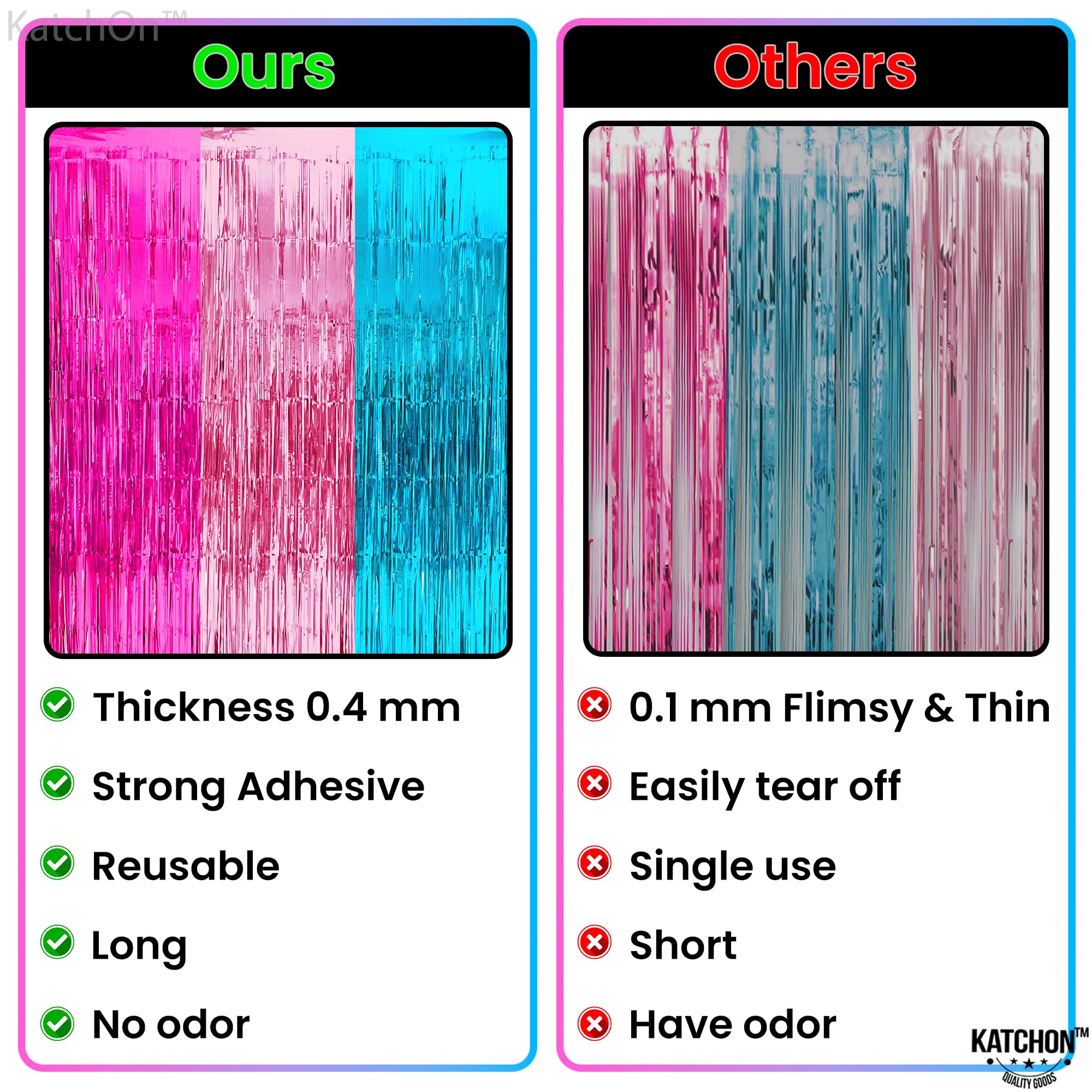 KatchOn, Large Pink and Blue Streamers - 9.75x8 Feet | Pink Streamers and Blue Fringe Backdrop, Unicorn Birthday Decorations | Pink and Blue Decorations, Mermaid Birthday Decorations, Mermaid Backdrop