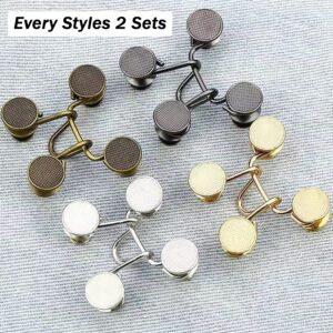 48 Pieces Adjustable Waist Buckle Extender Set, 8 Set 4 Style Jean Button Pins No Sewing Required Pants Clips for Waist, Pant Waist Tightener for Jeans Dress Perfect Fit Instant Button (Stylish Style)