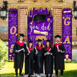 Graduation Decorations Class of 2025 Purple and Gold Congrats Grad Banner and You Did It Graduation Door Cover for High School College Graduation Party Supplies(Purple)