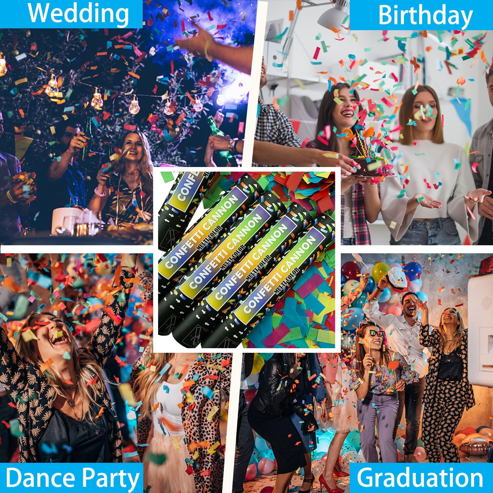 12 Inch Confetti Cannon Multicolor Confetti Popper Party Shooter for Wedding Birthday Graduation Celebration, 5 Pack Biodegradable Confetti Shooter Launches 20-26 ft