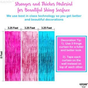 KatchOn, Large Pink and Blue Streamers - 9.75x8 Feet | Pink Streamers and Blue Fringe Backdrop, Unicorn Birthday Decorations | Pink and Blue Decorations, Mermaid Birthday Decorations, Mermaid Backdrop