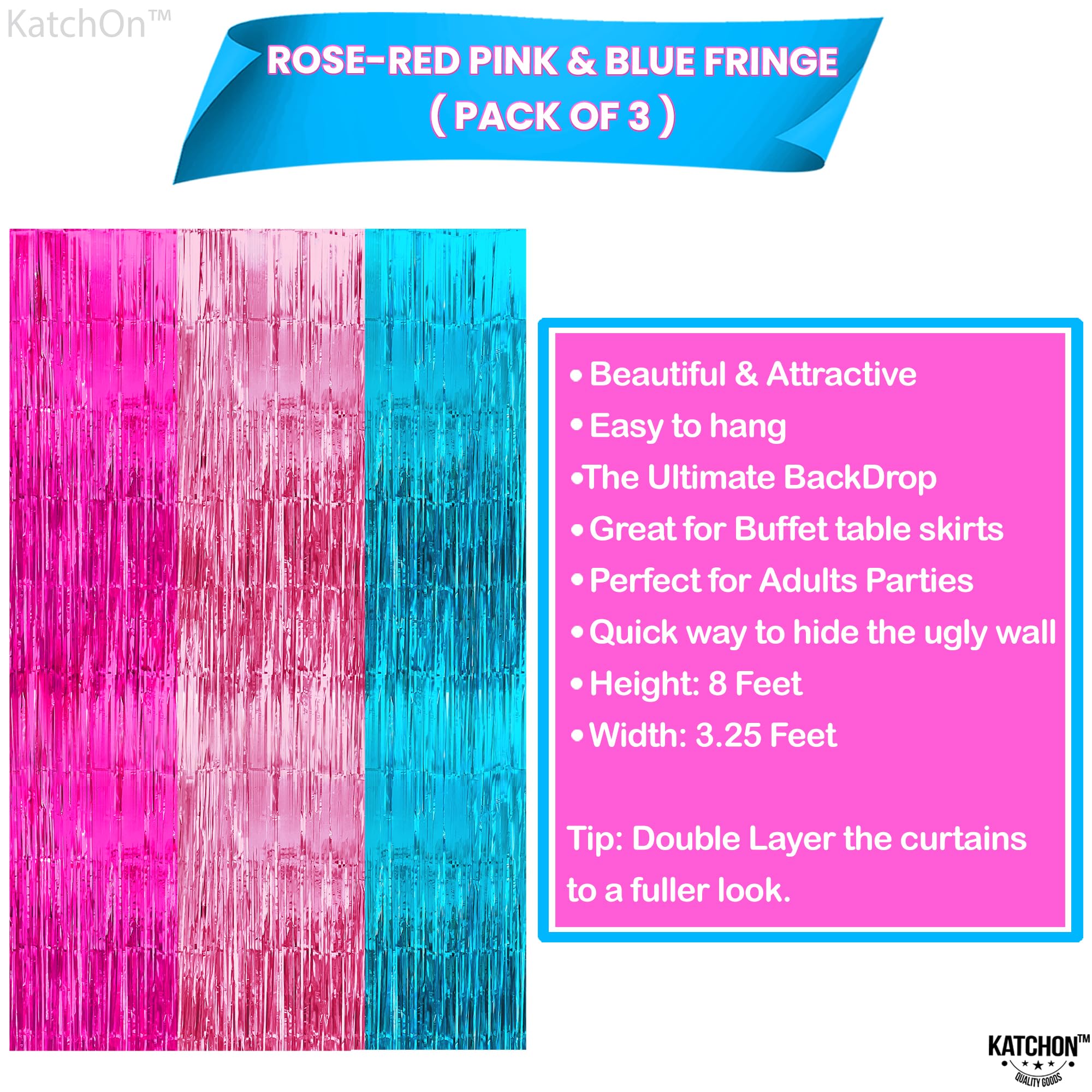 KatchOn, Large Pink and Blue Streamers - 9.75x8 Feet | Pink Streamers and Blue Fringe Backdrop, Unicorn Birthday Decorations | Pink and Blue Decorations, Mermaid Birthday Decorations, Mermaid Backdrop