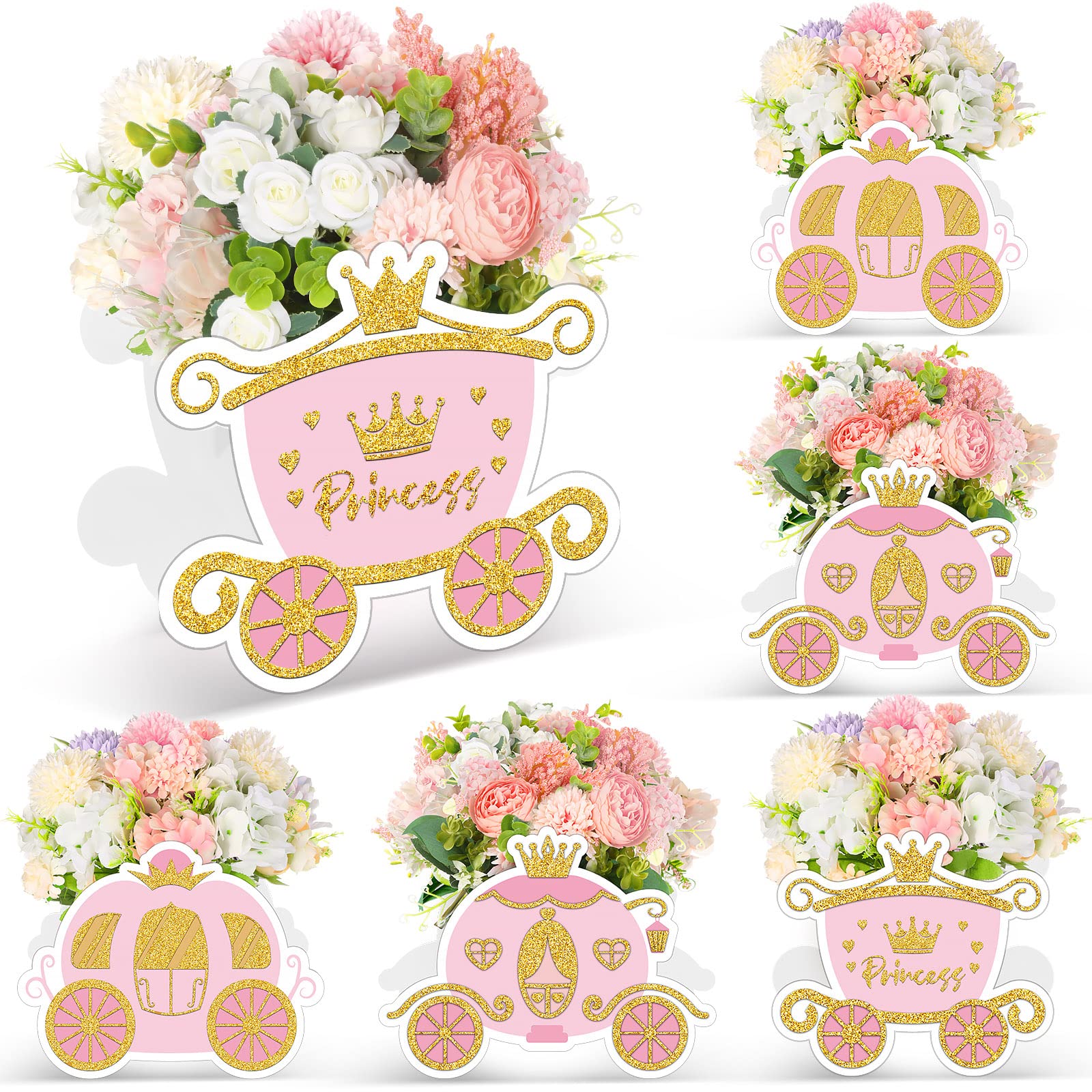 6 Pcs Princess Party Decorations Princess Carriage Centerpiece Princess Party Flower Treat Boxes Centerpiece Candy Boxes for Birthday Baby Shower Wedding Engagement Party Goodie Box