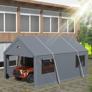 12x20 Heavy Duty Carport Canopy - Extra Large Portable Car Tent Garage with Roll-up Windows and All-Season Tarp Cover,Removable Roof &Side Walls for Car, SUV,Boats&Truck Shelter Sheds