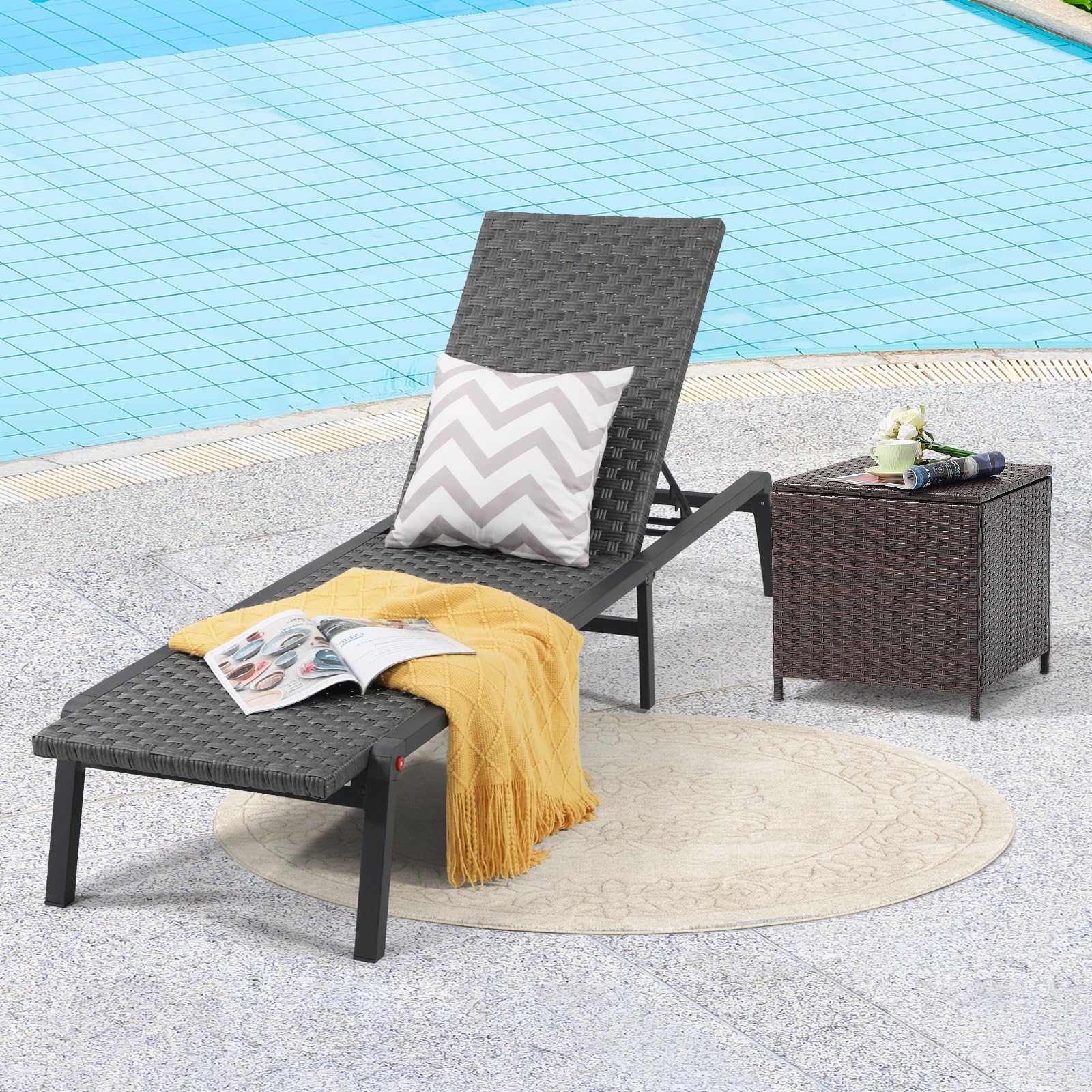 Verano Garden Set of 2 Patio Lounge Chair, Adjustable 5-Position Folding Pool Chaise Lounge Set for Outdoor Patio Lawn Beach Deck W/Aluminum Frame, 300lb Weight Capacity, Fully Assembled