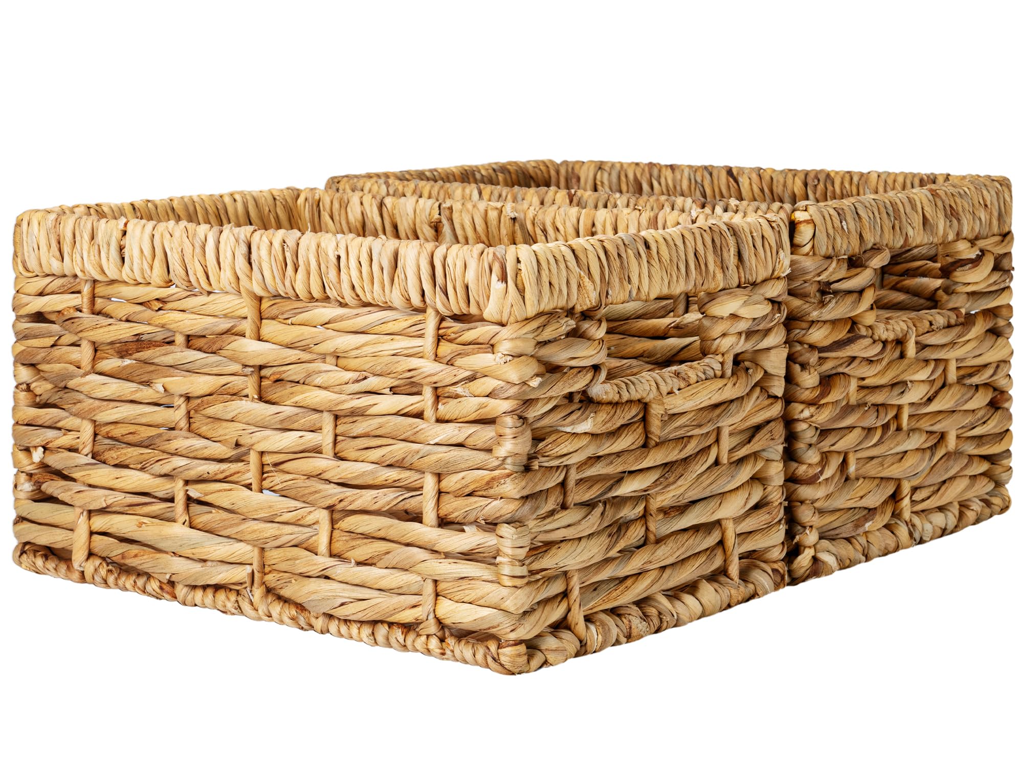 StorageWorks Small Wicker Baskets, Water Hyacinth Baskets with Built-in Handles, Handwoven Bathroom Baskets for Organizing, Medium & Small, 2 Pack