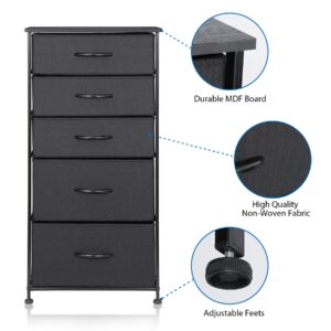 ZENY Vertical Dresser Storage Tower with 5 Drawers - Sturdy Metal Frame, Wood Top, Easy Pull Fabric Bins - Organizer Unit for Bedroom, Hallway, Entryway, Closet & Nursery