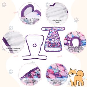 Chenkaiyang 4 Pack Dog Diapers Female Washable Dog Diapers Reusable Puppy Diapers Highly Absorbent Comfortable Doggy Diapers for Dogs in Heat or Excitable Urination (S, Mermaid)