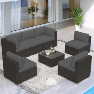 betterland 7 piece outdoor sectional sofa patio furniture set, all-weather pe rattan wicker patio conversation set with washable cushion and glass table(grey)