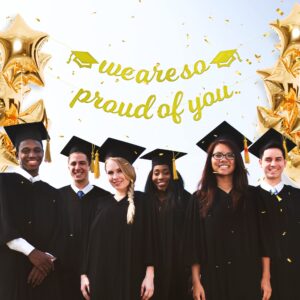 HOUSE OF PARTY We Are So Proud of You Graduation Banner 2024-6 Feet | Shiny Gold Congratulations Banner for Graduation Decorations Class of 2024 | Congrats Grad Banner for Graduation Party Decor