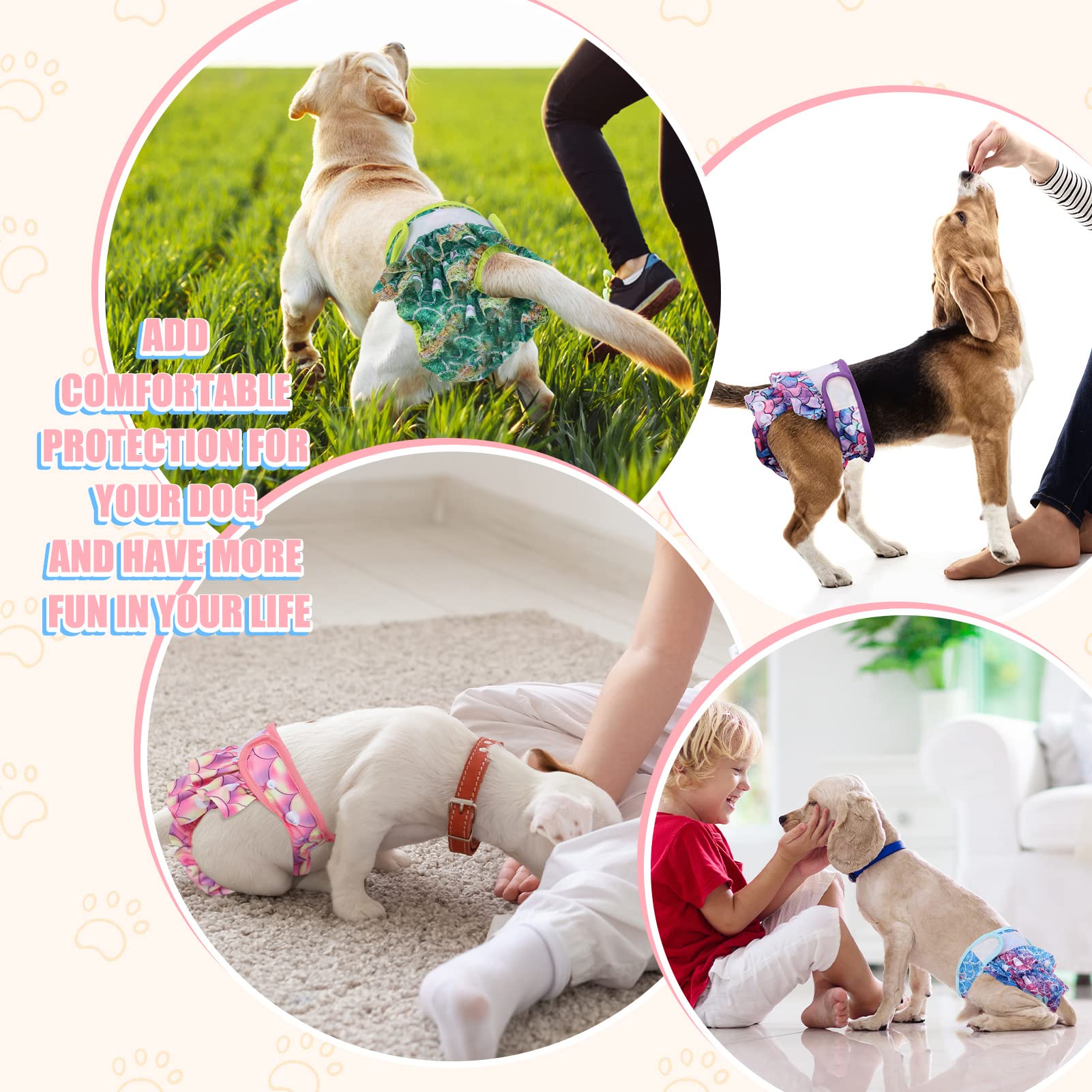 Chenkaiyang 4 Pack Dog Diapers Female Washable Dog Diapers Reusable Puppy Diapers Highly Absorbent Comfortable Doggy Diapers for Dogs in Heat or Excitable Urination (S, Mermaid)