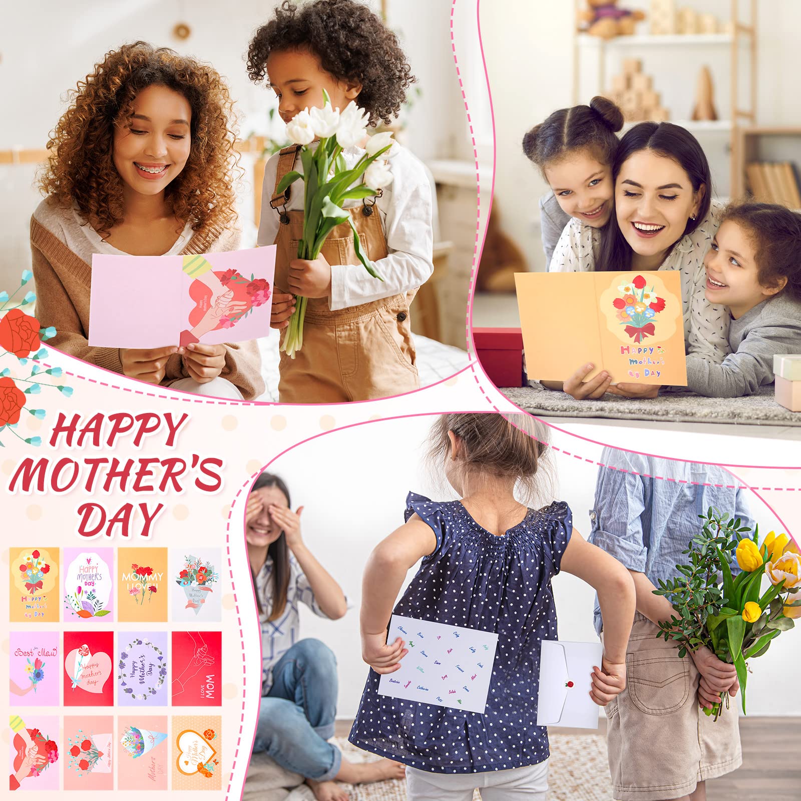 Fuutreo 180 Pack Mother's Day Card Assortment with 180 Envelopes and 180 Cute Stickers Floral Mother's Day Greeting Cards Blank Inside for Mother's Day Birthday Supplies, 4 x 6 Inch, 12designs