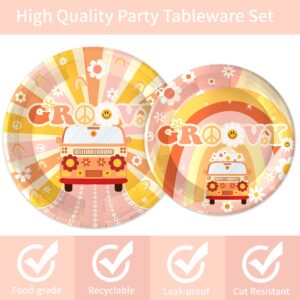 Oigco 120PCS Groovy Birthday Party Supplies Hippie Boho Plates Napkins Cups Retro Daisy Flower 60's Style Party Supplies for Girls Happy Birthday Tableware Set for 24 Guests