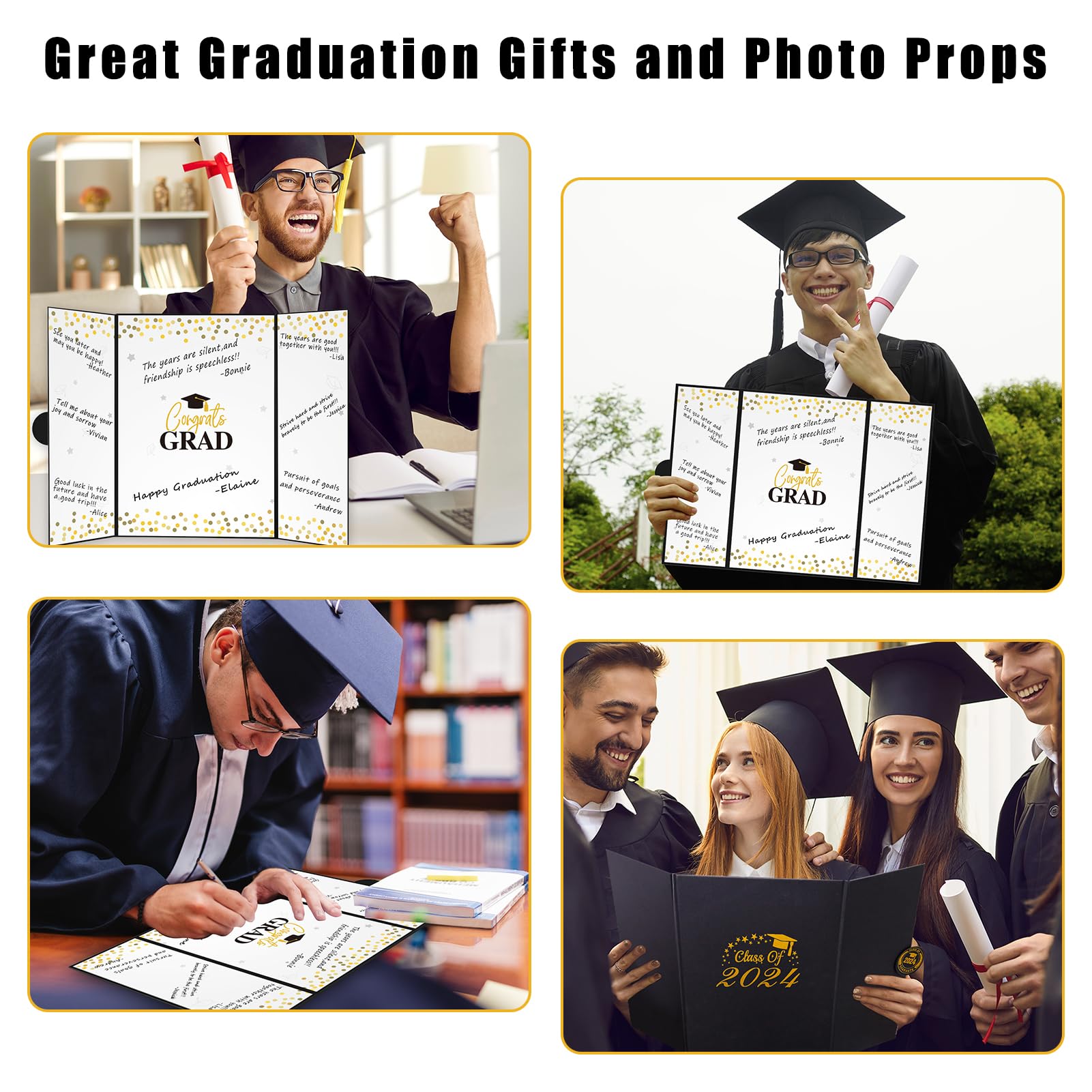 Vlipoeasn 2024 Graduation Guest Book Alternative Signature Congrats Certificate Black Gold Class of 2024 Graduation Party Supplies Guest Book for College High School Unique Graduation Gift for Friends