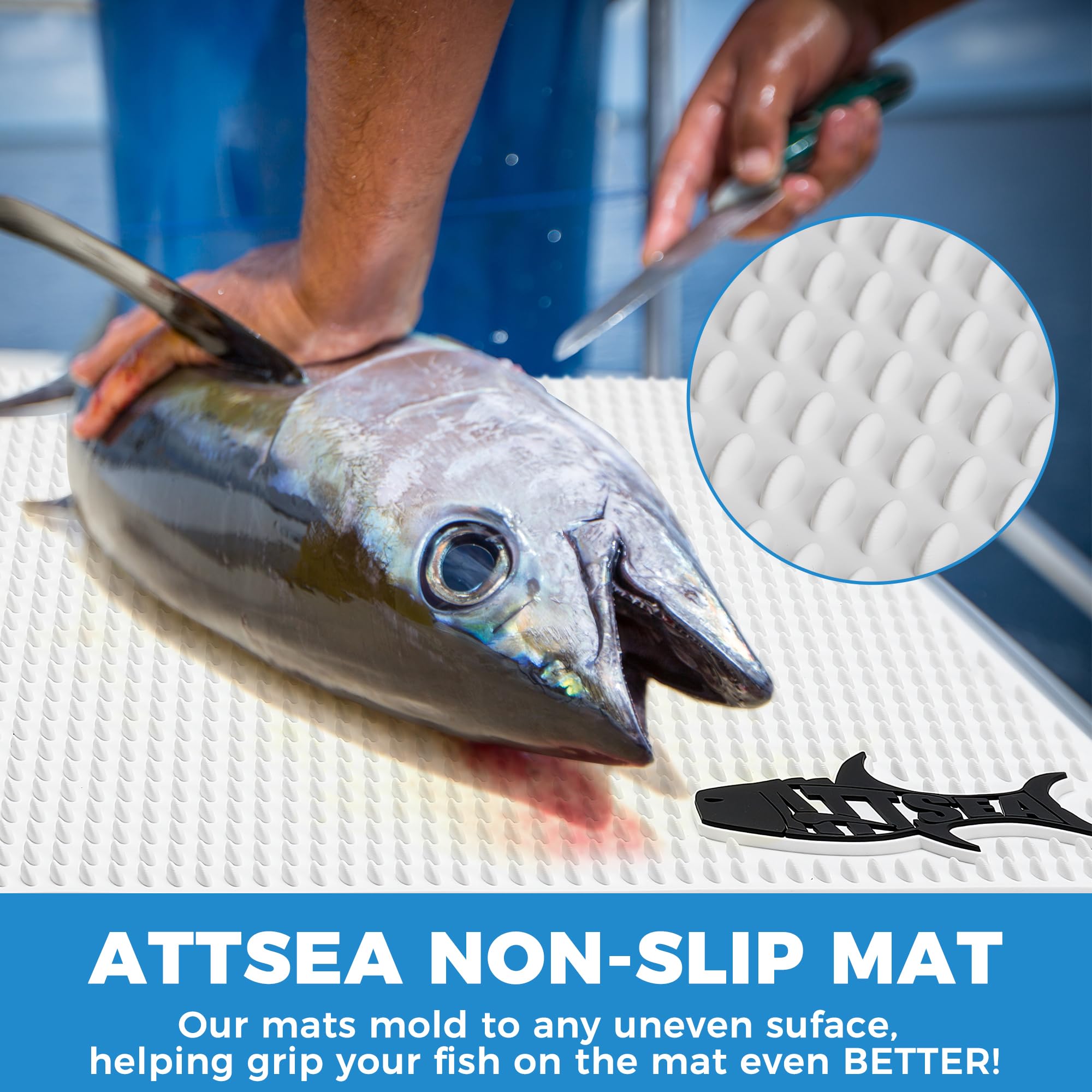 ATTSEA Non-Slip Fish Fillet Mat Regular L Size 23.5" x 15.75" ! for The Big Fish Stainless Fish Scaler Included (Black, Regular Large)