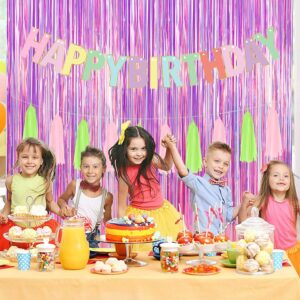 Sharonlily Gorgeous Iridescent Pink Foil Fringe Curtain-2 Pack 3.2x8.2 Feet Premium Neon Metallic Streamers Photo Booth Backdrop for Birthday Bachelorette Graduation Party Decorations (Pink-Orange)