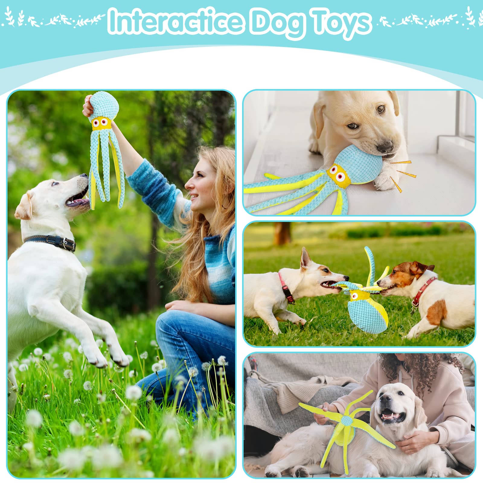 VIWIK Dog Toys for Chewers, Puppy Toys for Boredom and Stimulating, Dog Squeaky Toys Octopus, Interactive Dog Toys for Smart Dogs, Soft Plush Dog Chew Toys, for Dogs