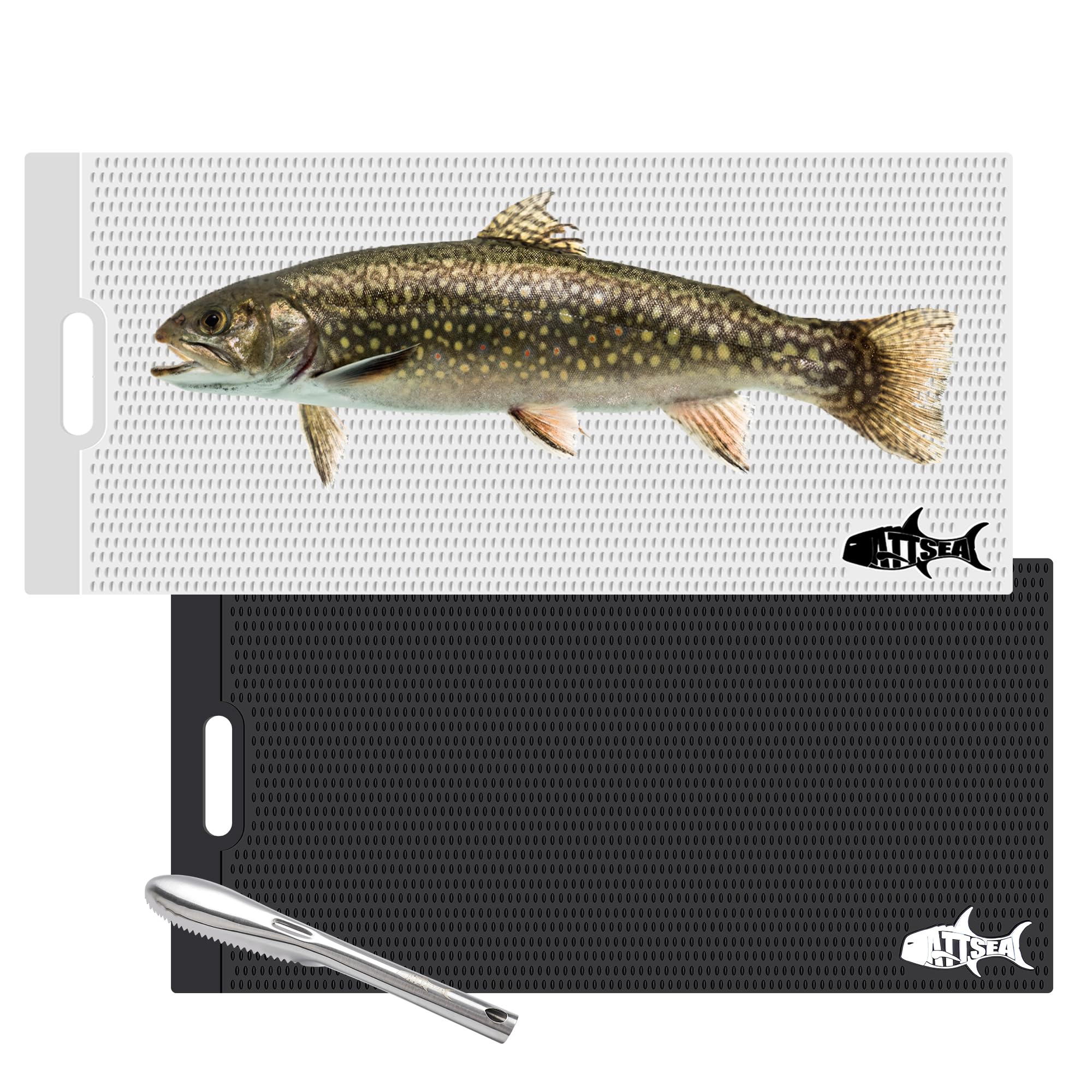 ATTSEA Non-Slip Fish Fillet Mat Regular L Size 23.5" x 15.75" ! for The Big Fish Stainless Fish Scaler Included (Black, Regular Large)