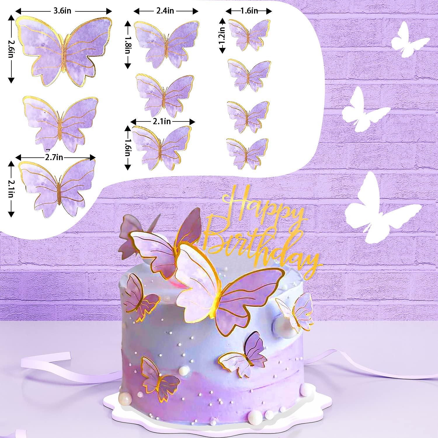 Purple Birthday Party Decorations for Women Girls with Butterfly Hanging Garland,Happy Birthday Banner,Curtains,Circle Dots Garland,Hanging Paper Fans,Butterfly Cake Topper Birthday for Her