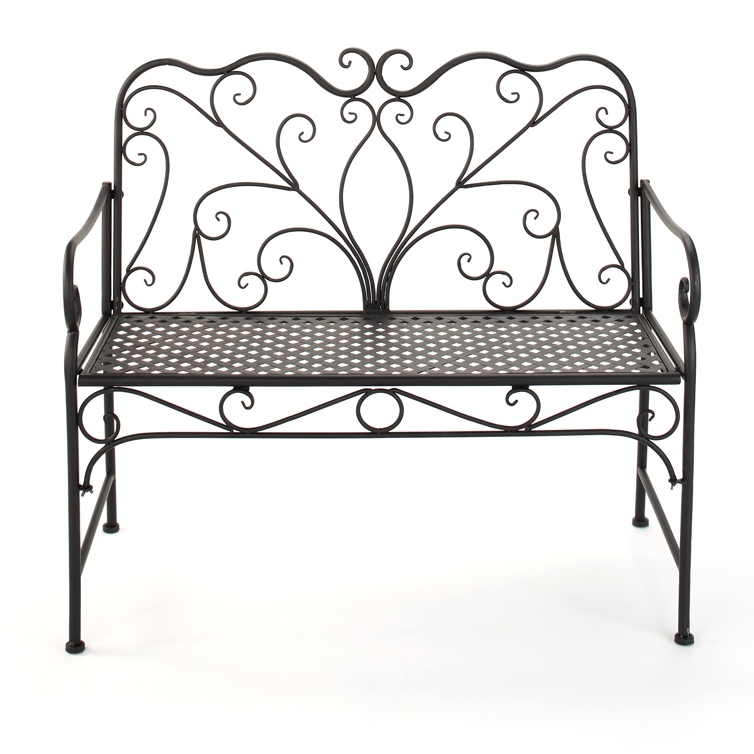 The Lakeside Collection Outdoor Garden Patio Metal Scrolled Bench, 40 1/2" Wide with 400 lb Capacity, Black