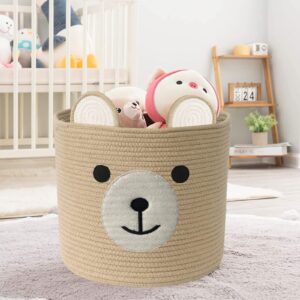 Bear Laundry Baskets Laundry Hamper Storage Basket with Handles,Decorative Basket for Living room,Woven Storage Basket for Toys Bin Pillows Blankets Clothes (Khaki - Version 2)