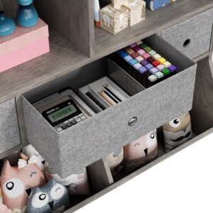 Alkmaar Kids Bookshelf and Bookcase Toy Storage Multi Shelf with Cubby Organizer Cabinet and Drawers for Boys Girls for Children's Room Playroom Hallway Bedroom (Grey)