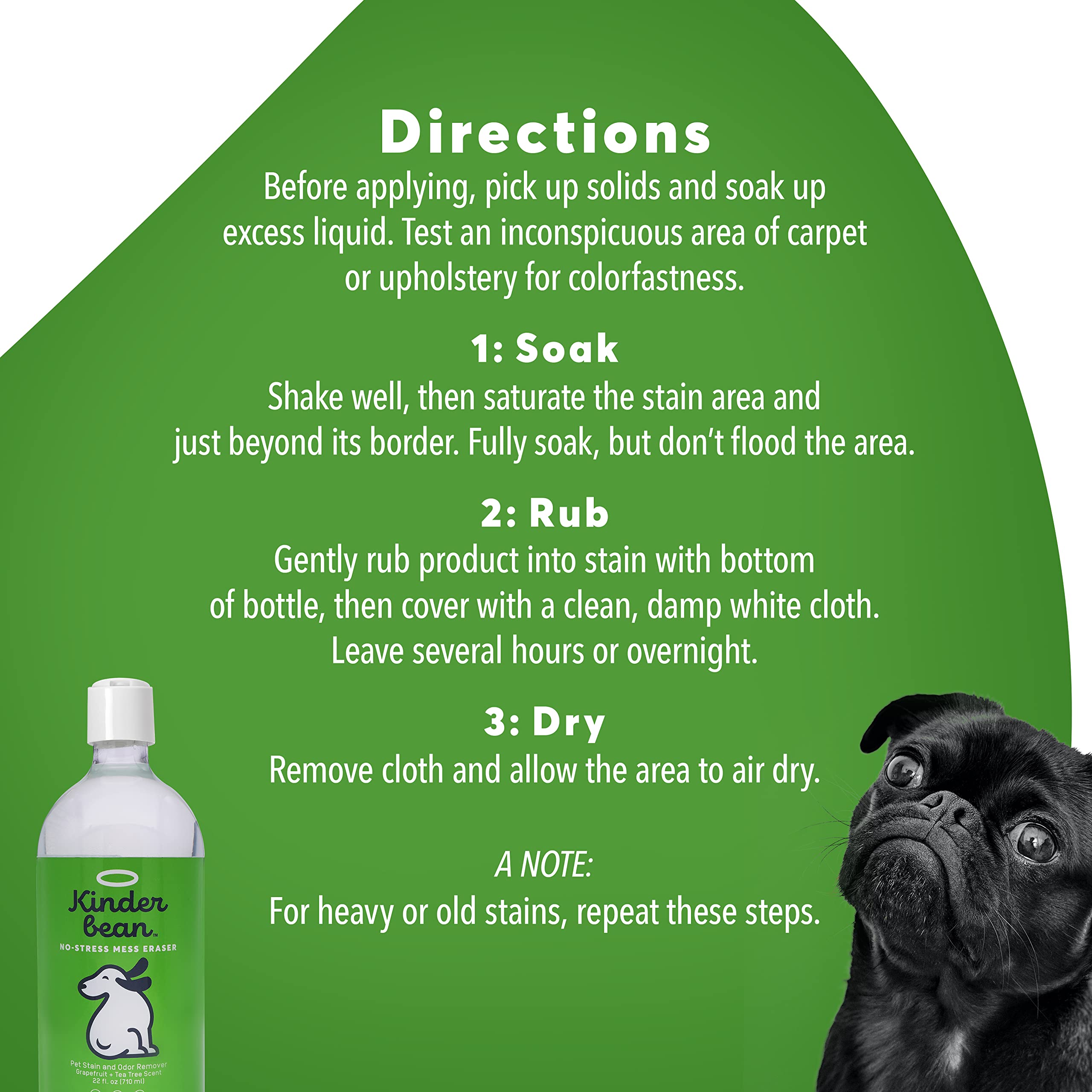 Kinderbean Dog & Cat Urine Stain and Odor Eliminator for Carpet, Upholstery, Hard Floors - Single 24 oz., Grapefruit Tea Tree Scent, Enzyme Bio-Active Formula with Squeeze and Spray Top